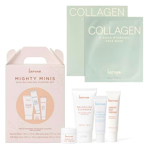 Karuna Mighty Minis Skin Balancing Starter Set With Collagen Face Mask 2-Piece (1 Pack) For Hydrated Firm And Radiant Skin