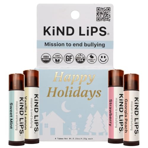 Kind Lips Holiday Lip Balm Set – Variety 4-Pack Kind Lips Organic Festive Flavors Gluten- Hydrating Moisturizing Natural Cruelty- Usda Non-Greasy
