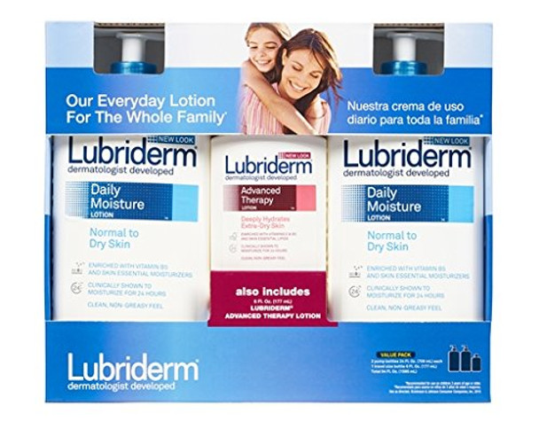Lubriderm Daily Moisture Lotion (Normal To Dry Skin) + Advanced Therapy Lotion (Extra Dry Skin) Value Pack 2/24Oz + 1/6 Oz Total 54 Oz Lubriderm Daily Moisture Lotion (Normal To Dry Skin) + Advanced Therapy Lotion (Extra Dry Skin) Value Pack 2/24Oz + 1/6 Oz Total 54 Oz