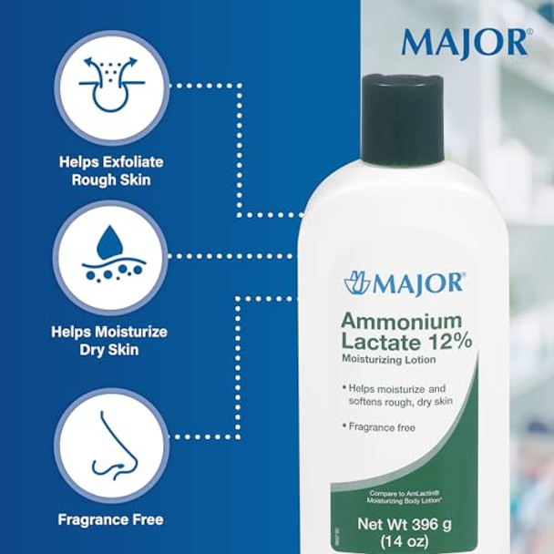 Major Ammonium Lactate 12% Moisturizing Lotion - Lactic Acid Lotion - Helps Moisturize And Soften Rough Dry Skin - Daily Body Lotion - Fragrance- - 14 Oz (1 Pack)