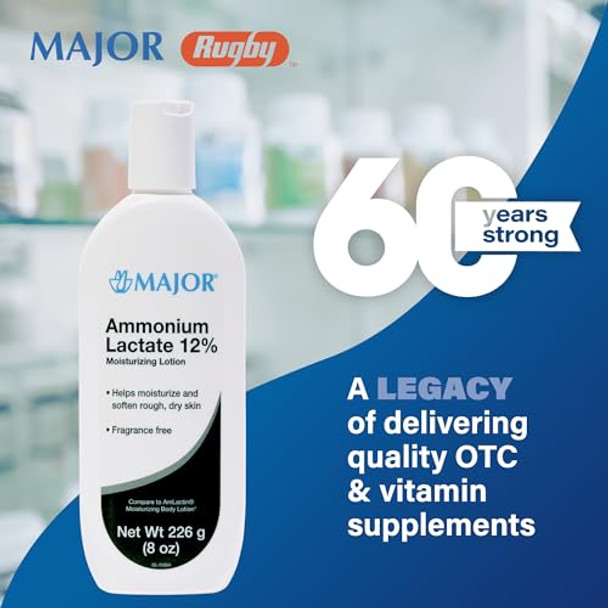 Major Ammonium Lactate 12% Moisturizing Lotion - Lactic Acid Lotion - Helps Hydrate Soften And Exfoliate Rough Dry Skin - Daily Body Lotion - Fragrance- - 8 Oz (1 Pack)