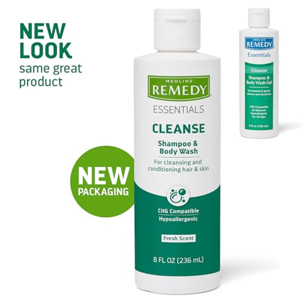 Medline Remedy Essentials Shampoo And Body Wash (8 Fl Oz) Fresh Scent Full Body Cleanser With Aloe For Adults & Elderly Easy Rinse Gel For Bath Shower Or Bedside Bathing