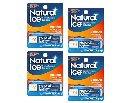 Mentholatum Natural Ice Protect+ Broad Spectrum Spf 30 Medicated Lip Balm 0.15 Ounce (Pack Of 4)