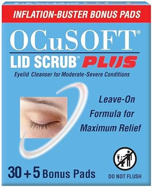 Ocusoft Lid Scrub Plus 35 - Pre-Moistened Leave-On Eyelid Wipes For Moderate To Severe Conditions - Moisturizing Eyelid Cleanser For Maximum Relief - 35 Count Ocusoft Lid Scrub Plus 35 - Pre-Moistened Leave-On Eyelid Wipes For Moderate To Severe Conditions - Moisturizing Eyelid Cleanser For Maximum Relief - 35 Count