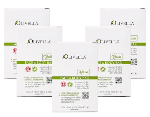 Olivella All Natural 100% Vigin Olive Oil Face & Body Soap Original 5.29 Oz (Pack Of 5)5