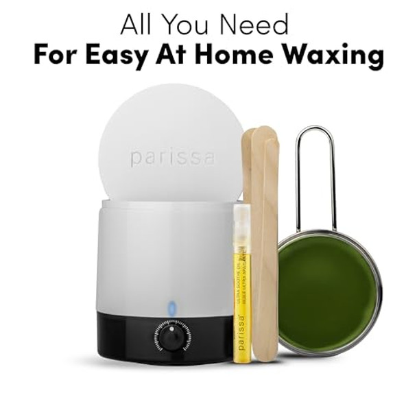 Parissa Hot Wax & Warmer Combo Set For Short & Coarse Hair Removal At-Home Waxing Kit Face Bikini Leg & Body