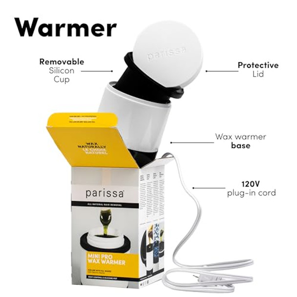 Parissa Hot Wax & Warmer Combo Set For Short & Coarse Hair Removal At-Home Waxing Kit Face Bikini Leg & Body