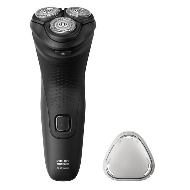 Philips Norelco Shaver 1100 Series Dry Electric Shaver 27 Self-Sharpening ComfortCut Blades 4D Floating Heads P-Cap Deep Black Model S1016/90