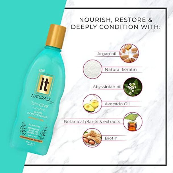 ze It Naturals Argan Oil 12-In-One Amazing Shine Conditioner 10.2Oz - Repairs Protects & Strengthen Hair Split Ends & Breakage - For All Hair Types - Moisturizing & Volumizing - Paraben