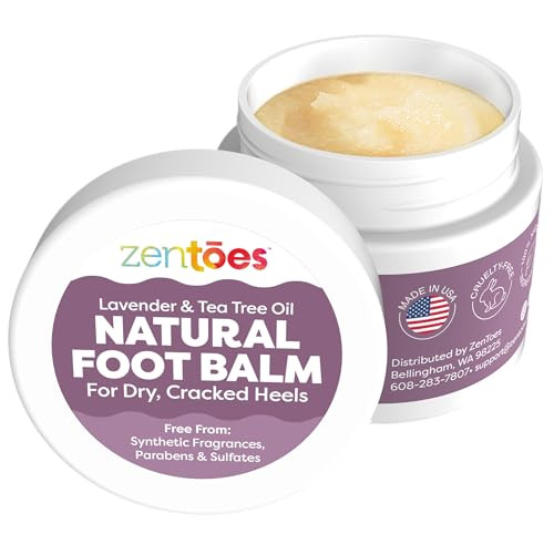 Zentoes Natural Foot Balm Hydrating Cream For Dry Cracked Heels & Feet Enriched With Coconut Tea Tree Jojoba & Vitamin E Oils Soothes & Softens Rough Skin 2Oz