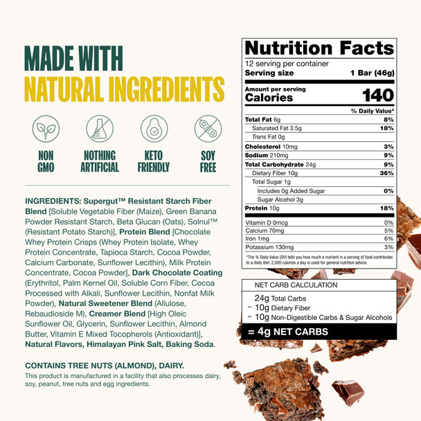 Supergut GLP-1 Boosting Prebiotic Bars Chocolate Brownie - Gut Healthy Protein Snacks & Breakfast Bars - Keto-Friendly Meal Replacement Energy Bars (12 Count)