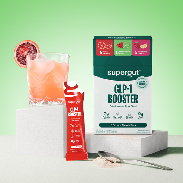 Supergut Gut Healthy Flavored GLP-1 Booster Variety Pack - High Fiber GLP-1 Supplement Powder for Women & Men - Sugar-Free Drink Mix for Gut Health & Digestive Support (15 Servings)