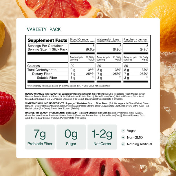 Supergut Gut Healthy Flavored GLP-1 Booster Variety Pack - High Fiber GLP-1 Supplement Powder for Women & Men - Sugar-Free Drink Mix for Gut Health & Digestive Support (15 Servings)
