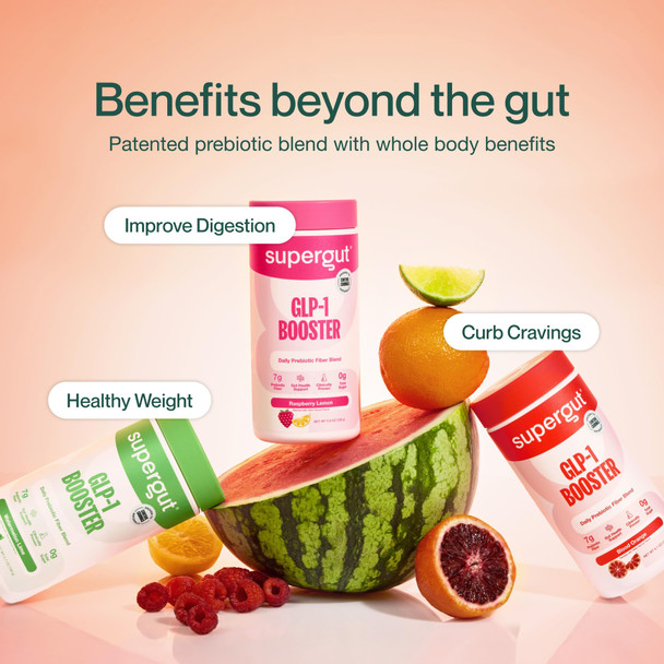 Supergut Gut Healthy Flavored GLP-1 Booster Watermelon Lime - High Fiber GLP-1 Supplement Powder for Women & Men - Sugar-Free Drink Mix for Gut Health & Digestive Support (18 Servings)