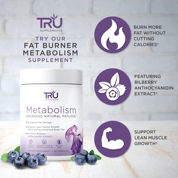 TRU Supplements Metabolism Advanced Fat Loss Fight Cravings Boost Mood No Jitters or Crash 30 Servings