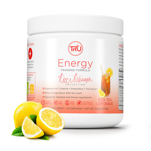 TRU Supplements Supplements Energy Pre Workout Training Formula Vegan Friendly No Jitters Improve Workout Performance Naturally Extracted Flavors 20 Servings (Iced Tea Lemonade)