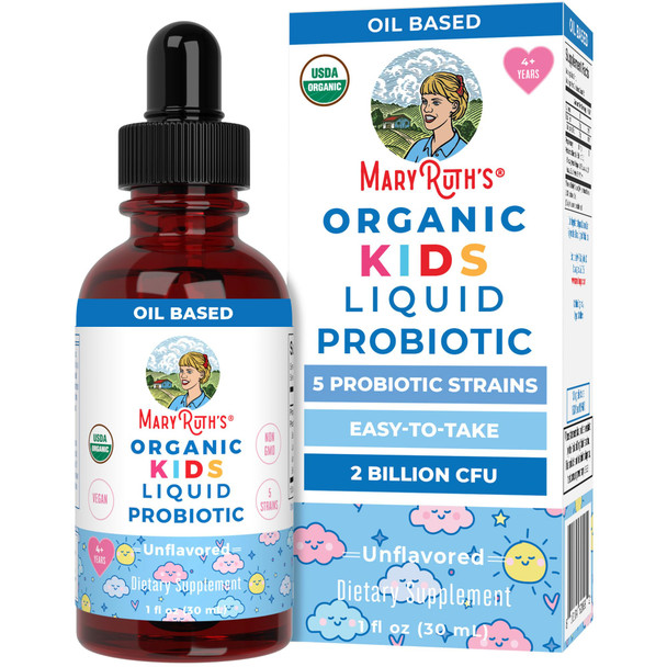MaryRuth Organics Kids Probiotic Liquid Drops | USDA Organic Probiotics for Digestive Health | Ages 4+ Gut Health & Immune Support Supplement | Overall Health | Vegan | Non-GMO | 1 Fl Oz