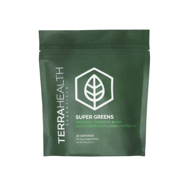 Terra Health Essentials Super Greens | Organic Superfood Greens Powder | Gluten-Free Gut-Friendly Probiotics | 30 Servings