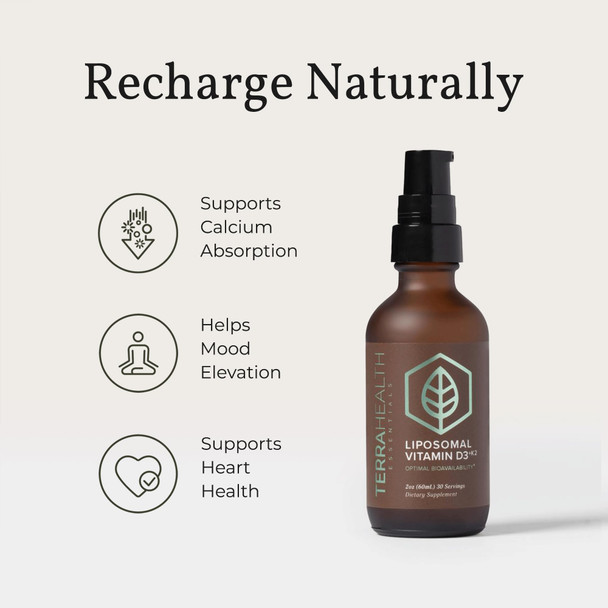 Terra Health Essentials - Liposomal Vitamin D3 + K2 | Bone Health & Calcium Absorption (1 Bottle 30 Day Supply)