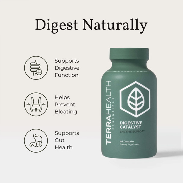 Terra Health Essentials Digestive Catalyst | Reduce IBS | Amylase Protease & Glucoamylase (1 Bottle 60 Capsules)