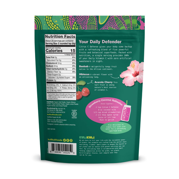 Kuli Kuli Citrus C Defense Superfood Powder [30 Servings] - Immune Support with Acerola Cherry Hibiscus Lucuma and Baobab - Natural Vitamin C Boost for Daily Wellness