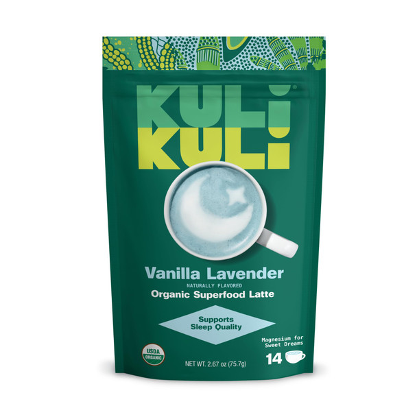Kuli Kuli Vanilla Lavender Superfood Latte - Magnesium - Vegan & Organic Sleep Support with Chamomile Passionflower and Lavender - Plant-Based Drink