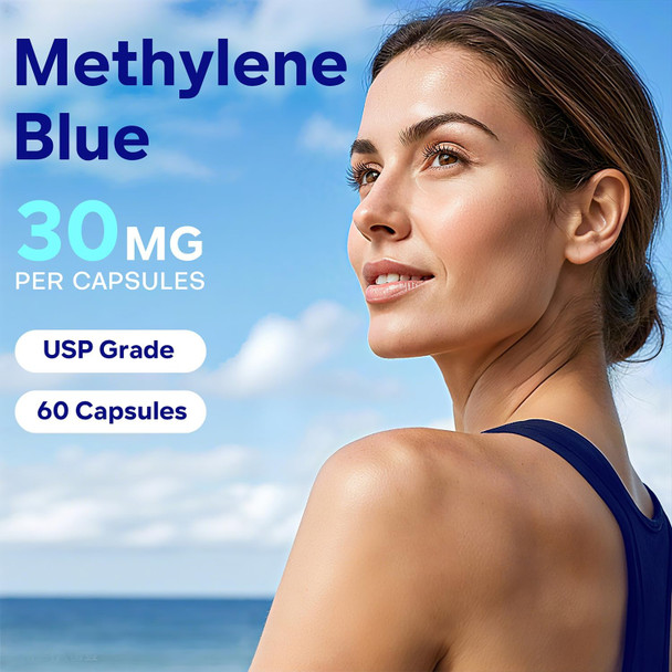 UBEEKOO Methylene Blue Capsules, Pharmaceutical Grade Methylene Blue Supplement  60 Vegan Capsules 30mg