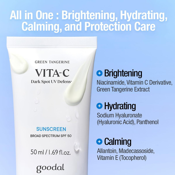 Goodal Green Tangerine Vita-C Dark Spot UV Defense Sunscreen SPF 50 Daily Skin Care Korean Sunscreen for Face, Broad spectrum No White Cast (1.69 fl oz / 50ml) Goodal Green Tangerine Vita-C Dark Spot UV Defense Sunscreen SPF 50 Daily Skin Care Korean Sunscreen for Face, Broad spectrum No White Cast (1.69 fl oz / 50ml)
