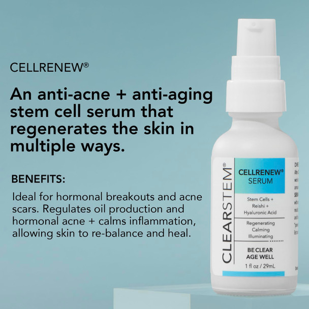CLEARSTEM  CELLRENEW  Collagen Stem Cell Serum  Acne  Youthful Skin Face Serum  Hyaluronic Acid Reishi Aloe Vera  Facial Skin Care Products  Gluten Free Cruelty Free  1 fl oz  29ml