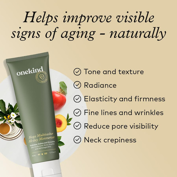 Onekind Mega Multitasker All-Day Moisturizer Hydrating Face Cream with Hyaluronic Acid and Glycerin Fragrance-Free Anti-Aging Moisturizer for Sensitive & Mature Skin Clean Skincare 1.7 oz