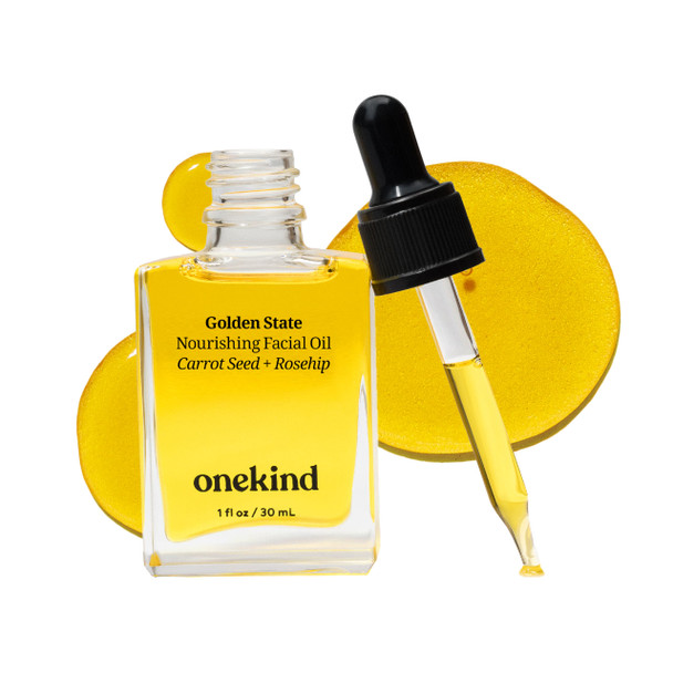 Onekind Golden State Anti Aging Botanical Face Oil with Rosehip Seed Oil Sea Buckthorn Extract Carrot Seed to Visibly Brighten Firm and Hydrate - Nourishing and Hydrating for Dry Skin