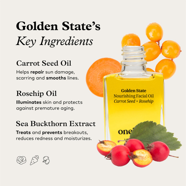 Onekind Golden State Anti Aging Botanical Face Oil with Rosehip Seed Oil Sea Buckthorn Extract Carrot Seed to Visibly Brighten Firm and Hydrate - Nourishing and Hydrating for Dry Skin