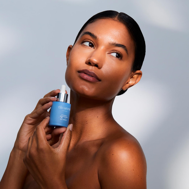 Olivanna Vitamin C Brightening Day Serum - Face Serum with Hyaluronic Acid Squalene and Cornflower - Enhances Skin Suppleness - 1 oz