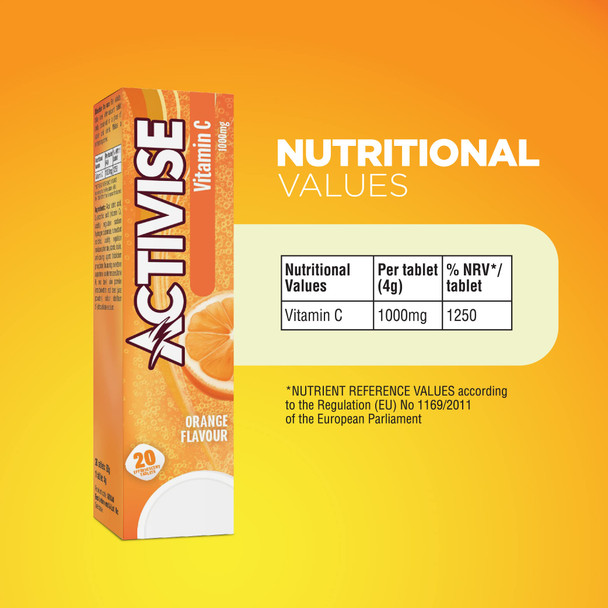 Activise vitamin c 1000mg effervescent tablets orange 20s