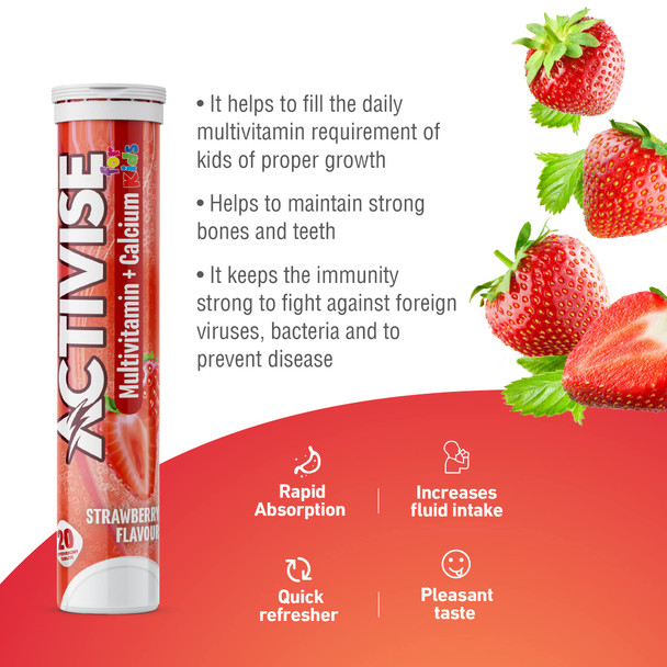 Activise Kids Multivitamin + Calcium Effervescent Tablets Strawberry 20s