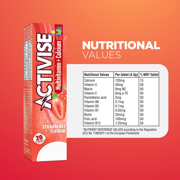 Activise Kids Multivitamin + Calcium Effervescent Tablets Strawberry 20s