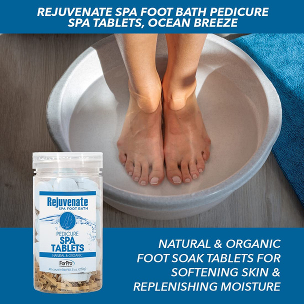 Rejuvenate Spa Foot Bath Pedicure Spa Tablets Organic Foot Soak Tablets For Softening Skin & Replenishing Moisture Ocean Breeze 40-Count