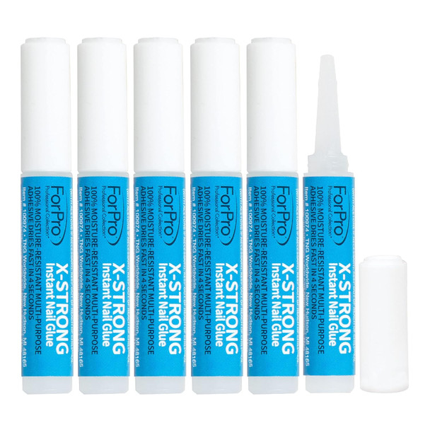 Forpro Professional Collection X-Strong Instant Nail Glue Long-Lasting Quick-Drying Super Glue For Applying Fake Nails 0.07 Oz (Pack Of 6)