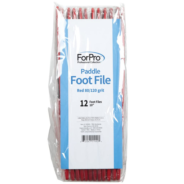 Forpro Professional Collection Pedicure Paddle Foot File Double-Sided Foot File For Heels Disposable & Sanitizable 80/120 Grit Red Pack Of 12