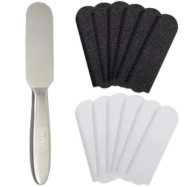 Forpro Professional Collection Stainless Steel Pedi File Kit - 100% Sanitizable Pedicure File For Heels And Feet - Includes Six Black 80 Grit And Six White 180 Grit Refill Strips- 8.5' L