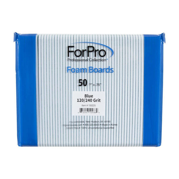 Forpro Professional Collection Blue Foam Board 120/240 Grit Mylar Manicure And Pedicure Nail File 7” L X .75” W 50 Count