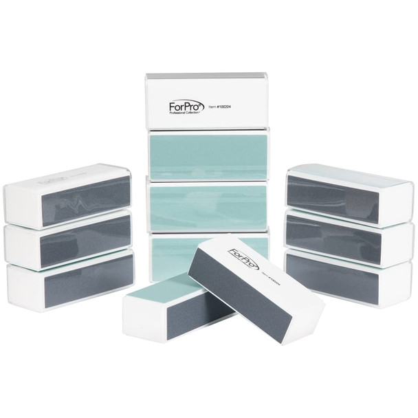 Forpro Professional Collection Afterglo 4-Way Buffer Black 360/Black 360/Green 400/White 4000 Grit Four-Sided Manicure And Pedicure Nail Buffer 1.125” H X 1.5” W X 3.5” L 12-Count