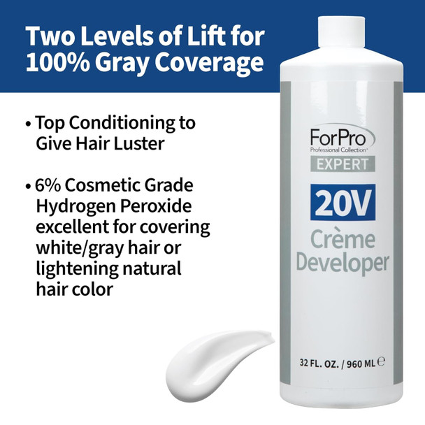Forpro Expert 20 Volume Crème Developer For Hair Lightening Gray Coverage & Color Deposit With Standard Lift 32 Fl Oz