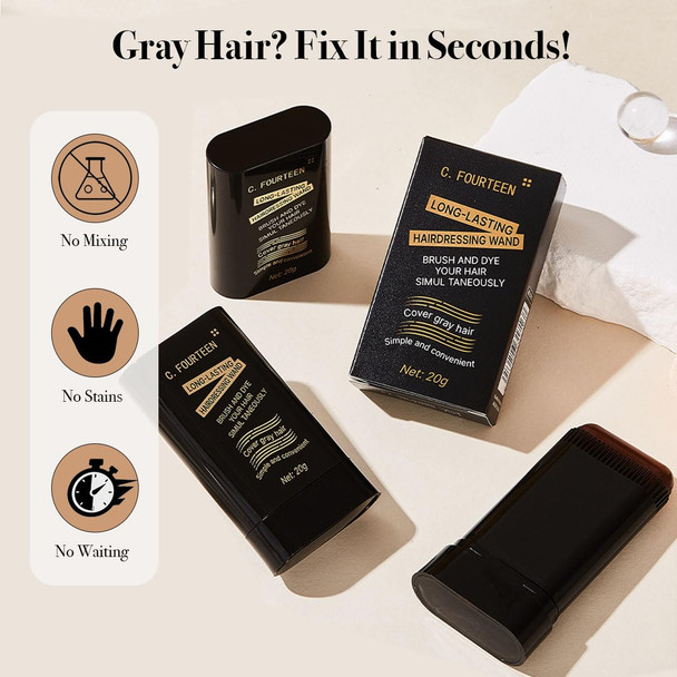 2-Pack Quick Fix Hair Dye Comb Hair Dye Stick– 2-In-1 Portable For Men & Women Instant Gray Coverage Touch-Up (Brown)