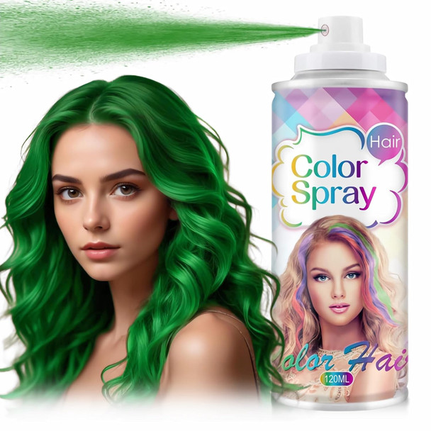 Temporary Hair Color Spray For Women And Kids One-Time Use Color Hair Spray For Crazy Hair Day Washable Temporary Hair Color Wax Colored Hair Dye For Christmas Halloween Cosplay Party(Green 120Ml)