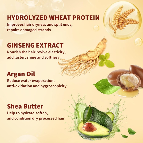 Hair Mask Treatment - Hair Conditioning Masque For Dry Damaged Colored Hair - Repairing Hydrating Moisturizing Nourishing With Hydrolyzed Keratin & Ginseng Extract Cruelty-(16.9 Fl Oz)