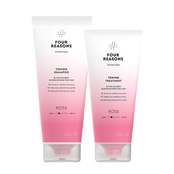 Four Reasons Color Mask Rose Pink Toning Shampoo 8.5 Fl Oz & Toning Treatment 6.8 Fl Oz – Bundle - Vegan Cruelty-
