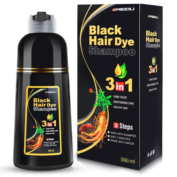 Iiimeidu Black Hair Dye Shampoo 3 In 1 For Gray Hair Herbal Ingredients Shampoo Black Hair Dye For Women Men Grey Coverage Shampoo 500Ml