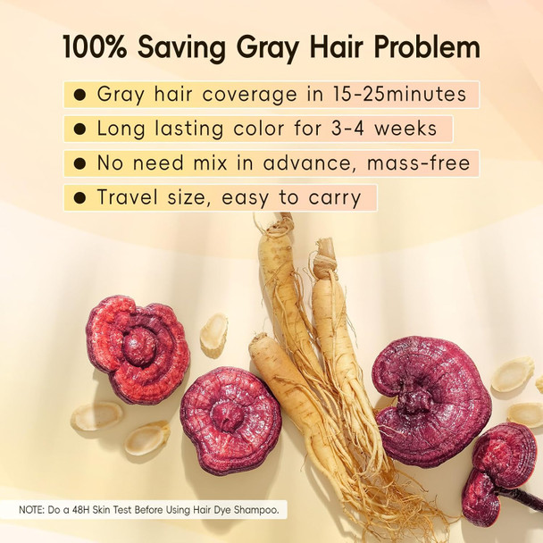 Hair Dye Shampoo 3 In 1 For Gray Hair Dark Brown Hair Color Shampoo For Women Natural Shampoo Hair Dye-100% Grey Hair Coverage/Herbal Ingredients - 150Ml (5.07 Oz)
