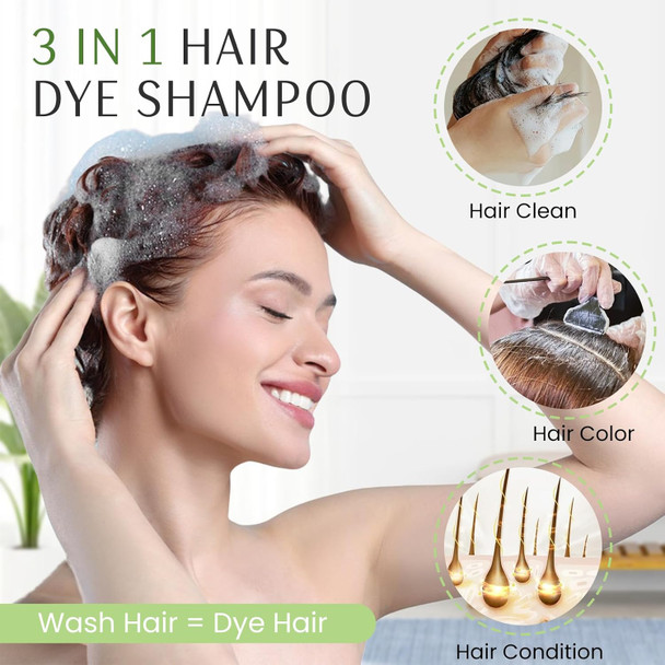 Hair Dye Shampoo 3-In-1 Instant Natural Hair Color Shampoo For Women Men Champu Para Canas Mujer Coffee Lasting 3-4 Weeks & Easy To Use & All Hair Types & Root Touch Up 500Ml